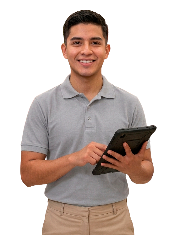 Asesor de Time Tracker con una tableta